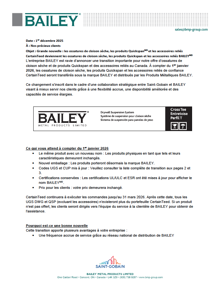 Drywall Grid External Communication BAILEY - FR